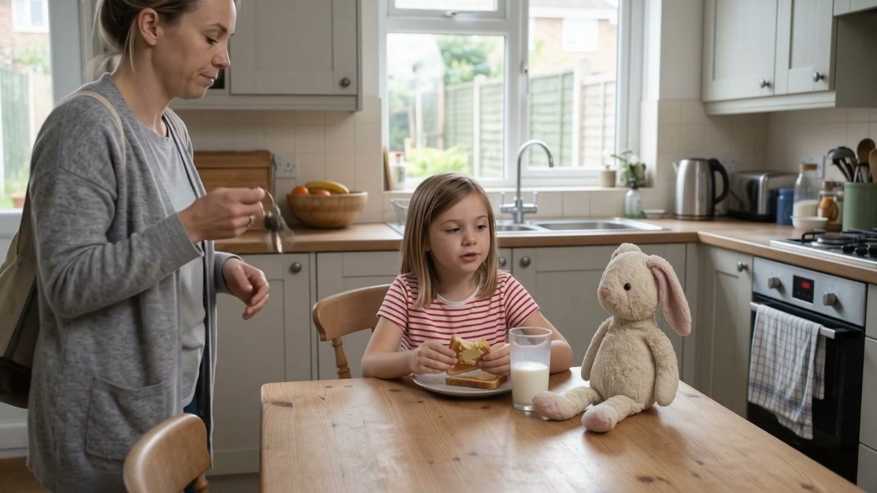 Maya and her mother at the kitchen table in the not too distant future.